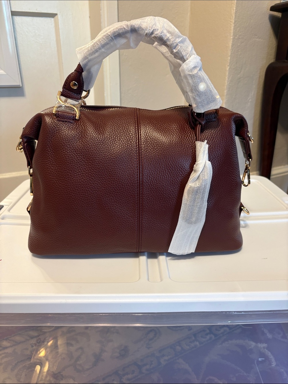 NWT Bostanten Pebbled Leather Nevin Satchel Bag in Deep Burgundy - Picture 7 of 9